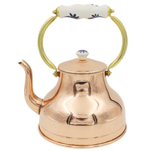 Load image into Gallery viewer, Handcrafted Copper Tea Kettle with Ceramic Handle and Decorative Lid