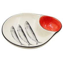 Load image into Gallery viewer, Portuguese Ceramic Olive Dish with Sardine Design and Pit Holder - Red