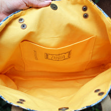 Load image into Gallery viewer, Praceta Lisboa Yellow Canvas Tote Bag with Blue Azulejo Tile Design and Leather Straps