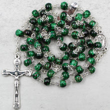 Load image into Gallery viewer, Our Lady of Fatima Rosary with Emerald Green Beads, Medallion, and Case