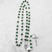 Load image into Gallery viewer, Our Lady of Fatima Rosary with Emerald Green Beads, Medallion, and Case