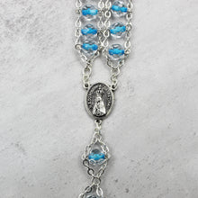 Load image into Gallery viewer, Our Lady of Fatima Rosary with Clear & Blue Beads, Medallion, and Case