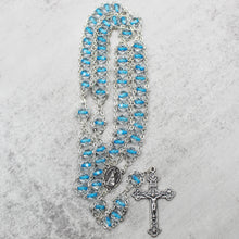 Load image into Gallery viewer, Our Lady of Fatima Rosary with Clear & Blue Beads, Medallion, and Case