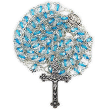 Load image into Gallery viewer, Our Lady of Fatima Rosary with Clear & Blue Beads, Medallion, and Case