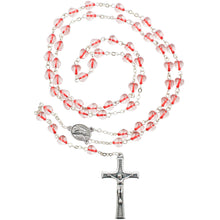 Load image into Gallery viewer, Our Lady of Fatima Rosary – 6mm Red & Clear Glass Heart-Shaped Beads with Silver Tone Crucifix and Fatima Medallion