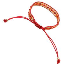 Load image into Gallery viewer, Red Woven Friendship Bracelet – Adjustable Cord Design with Gold Accents and Red-Orange Glass Beads