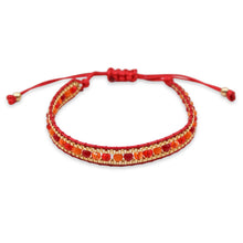 Load image into Gallery viewer, Red Woven Friendship Bracelet – Adjustable Cord Design with Gold Accents and Red-Orange Glass Beads
