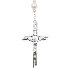 Load image into Gallery viewer, Our Lady of Fatima Rosary with 8mm Pearl Beads and Pink Accents