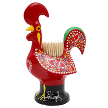 Load image into Gallery viewer, Traditional Hand-Painted Portuguese Good Luck Rooster Metal Toothpick Holder, 5"