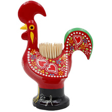 Load image into Gallery viewer, Traditional Hand-Painted Portuguese Good Luck Rooster Metal Toothpick Holder, 5"