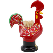 Load image into Gallery viewer, Traditional Hand-Painted Portuguese Good Luck Rooster Metal Toothpick Holder, 5"
