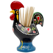 Load image into Gallery viewer, Traditional Hand-Painted Portuguese Good Luck Rooster Metal Toothpick Holder, 3.25"