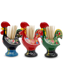 Load image into Gallery viewer, Traditional Hand-Painted Portuguese Good Luck Rooster Metal Toothpick Holder, 3.25"