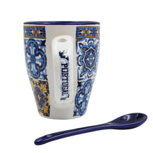 Load image into Gallery viewer, Traditional Portuguese Blue & Orange Tile Azulejo Ceramic Mug with Spoon
