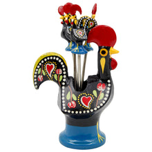 Load image into Gallery viewer, Traditional Hand-Painted Portuguese Good Luck Rooster with Appetizer Tapas Forks