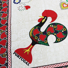 Load image into Gallery viewer, 100% Cotton Beige Portuguese Good Luck Rooster Hearts Made in Portugal Tablecloth