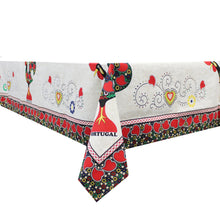Load image into Gallery viewer, 100% Cotton Beige Portuguese Good Luck Rooster Hearts Made in Portugal Tablecloth
