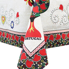 Load image into Gallery viewer, 100% Cotton Beige Portuguese Good Luck Rooster Hearts Made in Portugal Tablecloth