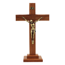 Load image into Gallery viewer, 9.75" Wooden Made in Portugal Altar Crucifix With Stand