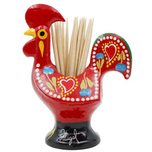 Load image into Gallery viewer, Traditional Hand-Painted Portuguese Good Luck Rooster Metal Toothpick Holder, 3.25"