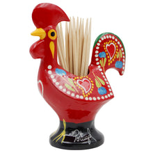Load image into Gallery viewer, Traditional Hand-Painted Portuguese Good Luck Rooster Metal Toothpick Holder, 3.25"