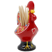 Load image into Gallery viewer, Traditional Hand-Painted Portuguese Good Luck Rooster Metal Toothpick Holder, 3.25"