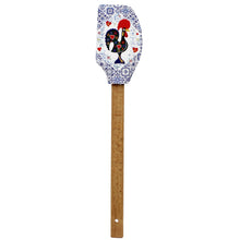 Load image into Gallery viewer, Portuguese Azulejo Silicone Baking Spatula with Rooster Design & Wooden Handle