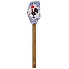 Load image into Gallery viewer, Portuguese Azulejo Silicone Baking Spatula with Rooster Design & Wooden Handle