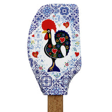 Load image into Gallery viewer, Portuguese Azulejo Silicone Baking Spatula with Rooster Design & Wooden Handle