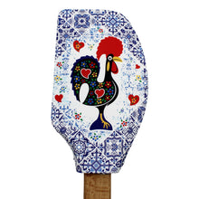 Load image into Gallery viewer, Portuguese Azulejo Silicone Baking Spatula with Rooster Design & Wooden Handle