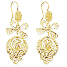 Load image into Gallery viewer, Traditional Portuguese Filigree Earrings, Gold-Color Rancho Style with Bow Design