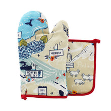 Load image into Gallery viewer, 100% Cotton Portuguese Cities Red Oven Mitt and Pot Holder