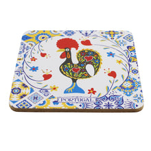 Load image into Gallery viewer, Set of 6 Portuguese Barcelos Rooster Coasters with Cork Backing, Azulejo Design