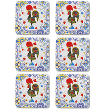 Load image into Gallery viewer, Set of 6 Portuguese Barcelos Rooster Coasters with Cork Backing, Azulejo Design