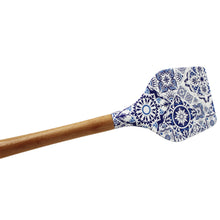 Load image into Gallery viewer, Silicone Spatula Turner with Wooden Handle - Blue & White Azulejo Design