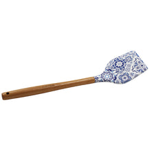 Load image into Gallery viewer, Silicone Spatula Turner with Wooden Handle - Blue & White Azulejo Design