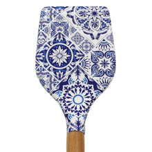 Load image into Gallery viewer, Silicone Spatula Turner with Wooden Handle - Blue & White Azulejo Design
