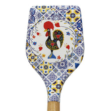 Load image into Gallery viewer, Silicone Spatula Turner with Wooden Handle - Azulejo Background & Rooster Design