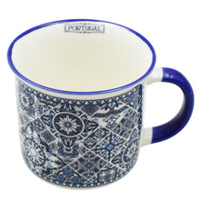 Load image into Gallery viewer, Portugal Azulejo Tile Ceramic Coffee Mug with Blue and White Pattern, 12 oz.