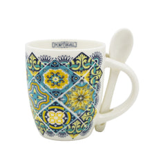 Load image into Gallery viewer, Portuguese Blue & Yellow Azulejo - Ceramic Espresso Cup with Spoon Set