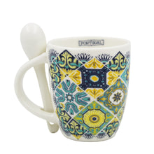 Load image into Gallery viewer, Portuguese Blue & Yellow Azulejo - Ceramic Espresso Cup with Spoon Set