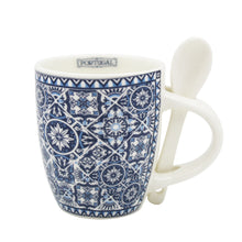 Load image into Gallery viewer, Portuguese Blue & White Azulejo - Ceramic Espresso Cup with Spoon Set