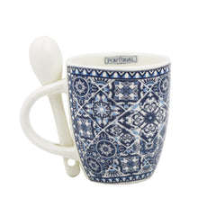 Load image into Gallery viewer, Portuguese Blue & White Azulejo - Ceramic Espresso Cup with Spoon Set