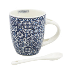 Load image into Gallery viewer, Portuguese Blue & White Azulejo - Ceramic Espresso Cup with Spoon Set