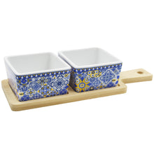 Load image into Gallery viewer, Portuguese Azulejo Style Sauce & Snack Dishes with Wooden Serving Tray