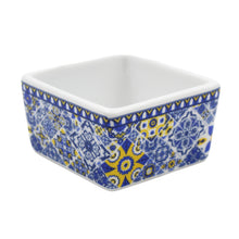 Load image into Gallery viewer, Portuguese Azulejo Style Sauce & Snack Dish with Wooden Serving Tray, Blue & Yellow