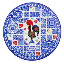 Load image into Gallery viewer, Set of 4 Portuguese Ceramic Coasters with Cork Backing – Blue Azulejo Tile Design with Barcelos Rooster
