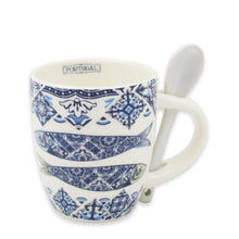Load image into Gallery viewer, Portuguese Azulejo Style Ceramic Espresso Cup with Spoon - Blue and White Sardine Design
