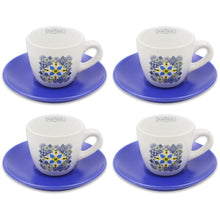 Load image into Gallery viewer, Set of 4 Portuguese Azulejo Ceramic Espresso Cup Set with Blue Saucers