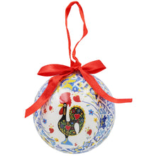 Load image into Gallery viewer, Portuguese Barcelos Rooster Christmas Ornament with Blue and Yellow Tile Design and Ribbon